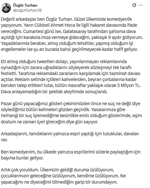 Komedyen Özgür Turhan'ın ETİ ile anlaşmasının fesh edilmesine neden olan ırkçı tweet