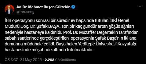 Ev hapsindeki İSKİ Genel Müdürü Şafak Başa hastaneye kaldırıldı