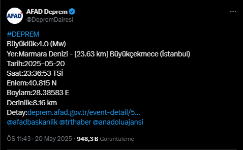 Deprem mi oldu? 21 Mayıs Çarşamba İstanbul'da deprem oldu mu, kaç şiddetinde? SON DAKİKA!