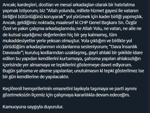 Keçiören Belediye Başkanı Mesut Özarslan, CHP'den istifa etti