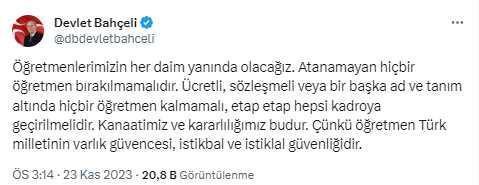 Bahçeli atanamayan öğretmenlerin sesi oldu: Hepsi kadroya geçirilmeli