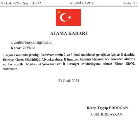 Afyonkarahisar İl Emniyet Müdürlüğü'ne yeni atama