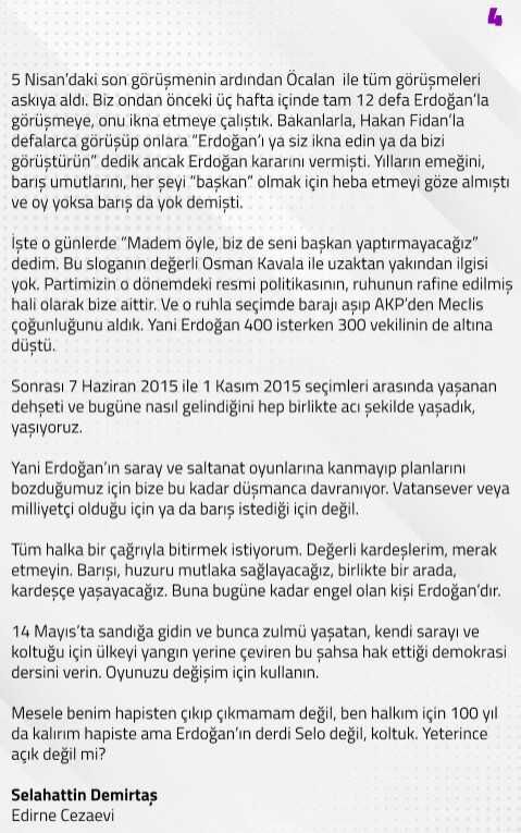Selahattin Demirtaş'tan Twitter'dan açıklama: 'Erdoğan'ın derdi Selo değil, koltuk'
