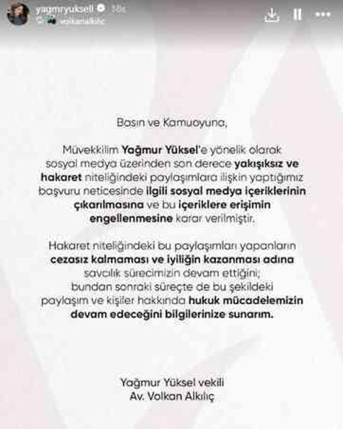 Yağmur Yüksel, aldığı hakaret içerikli yorumlar için yasal yollara başvurdu