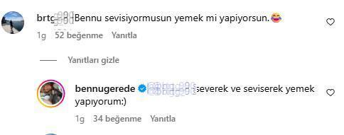 Yemek tarifi veren Bennu Gerede'nin takipçisine verdiği şaşırtıcı yanıt