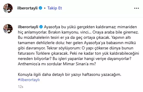 İlber Ortaylı'yı küplere bindiren görüntü: Yapı çökerse dünya faturayı Türklere çıkaracak