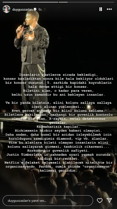 Duygu Özaslan isyan etti! Justin Timberlake konserinde ne oldu?