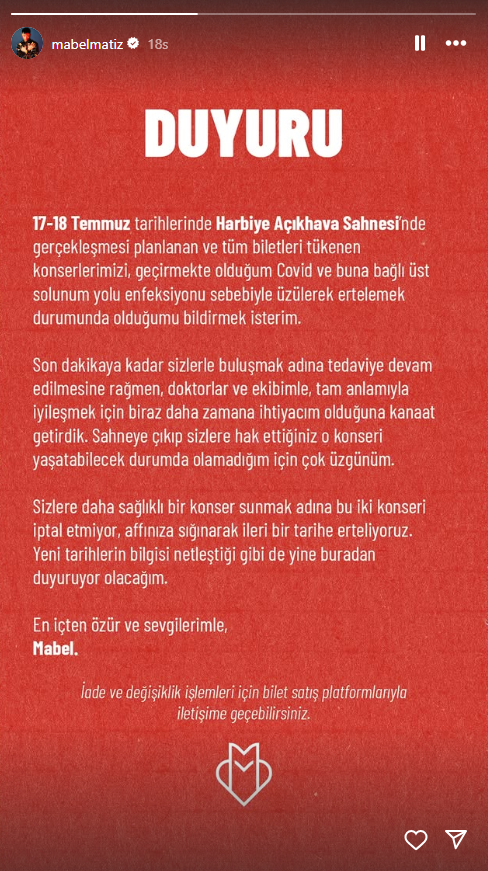 Mabel Matiz Harbiye konseri iptal mi?