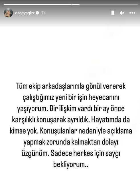 Sevgilisini rol arkadaşıyla aldattığı konuşulan Özge Yağız sessizliğini bozdu: Konuşarak ayrıldık, yalnızım