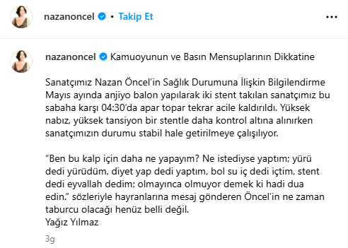 Nazan Öncel'in Sağlık Durumu Hakkında Detaylar