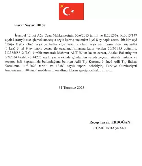 Cumhurbaşkanı Erdoğan, 9 hükümlünün cezasını kaldırdı