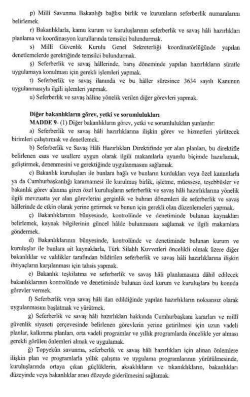 Cumhurbaşkanı Erdoğan, 'Seferberlik ve Savaş Hâli Yönetmeliği'ni yayımladı