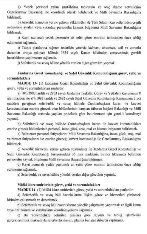 Cumhurbaşkanı Erdoğan, 'Seferberlik ve Savaş Hâli Yönetmeliği'ni yayımladı