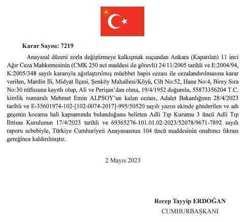 Cumhurbaşkanı Erdoğan, 4 hükümlünün cezasını affetti