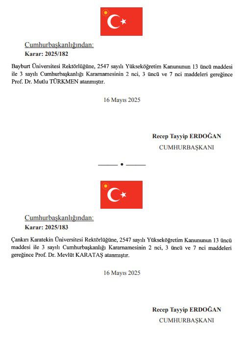 Cumhurbaşkanı Erdoğan, 7 üniversiteye rektör atadı
