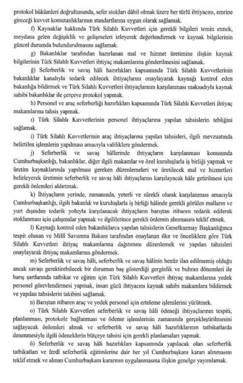 Cumhurbaşkanı Erdoğan, 'Seferberlik ve Savaş Hâli Yönetmeliği'ni yayımladı