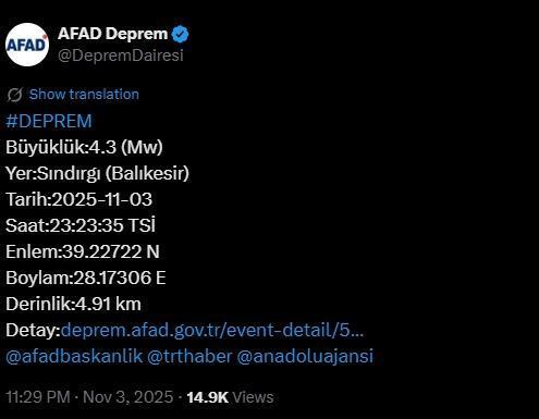 İstanbul'da deprem mi oldu? SON DAKİKA! 4 Kasım Salı İstanbul'da az önce nerede deprem oldu?