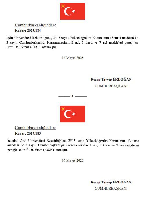 Cumhurbaşkanı Erdoğan, 7 üniversiteye rektör atadı