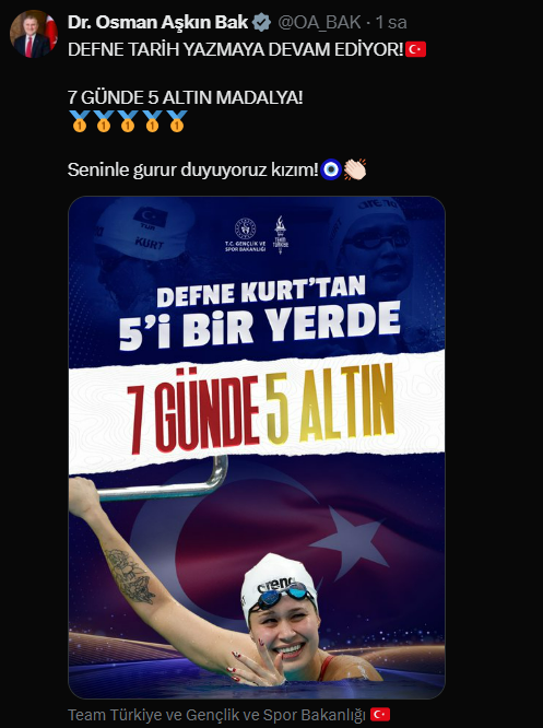 Tarihimizde bir ilk! Defne Kurt'tan 5. altın madalya