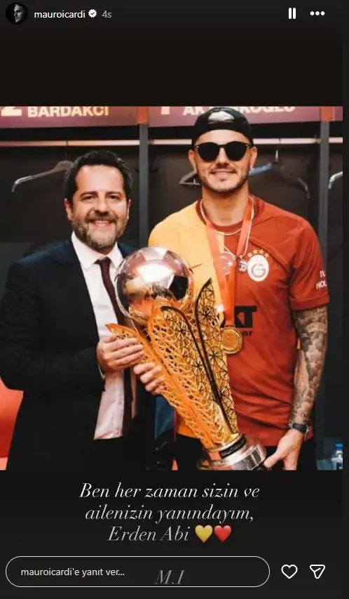 Düştüğü nota beğeni yağıyor! Icardi'den Erden Timur'a destek paylaşımı