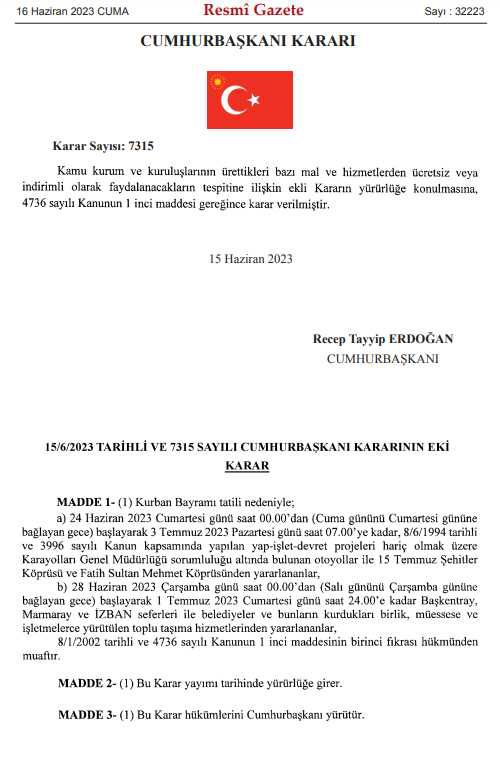 Son Dakika: Köprü ve otoyollar bayram tatili boyunca ücretsiz