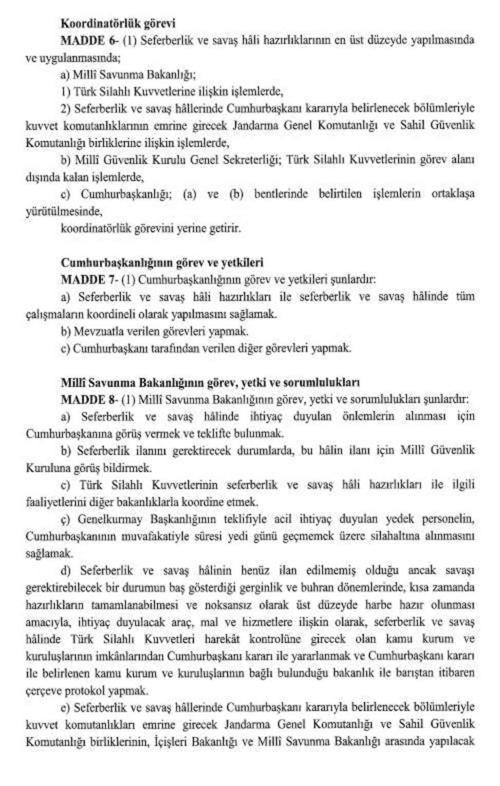 Cumhurbaşkanı Erdoğan, 'Seferberlik ve Savaş Hâli Yönetmeliği'ni yayımladı