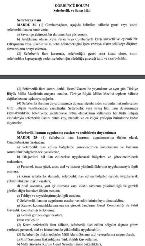 Cumhurbaşkanı Erdoğan, 'Seferberlik ve Savaş Hâli Yönetmeliği'ni yayımladı