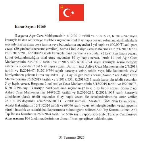 Cumhurbaşkanı Erdoğan, 9 hükümlünün cezasını kaldırdı