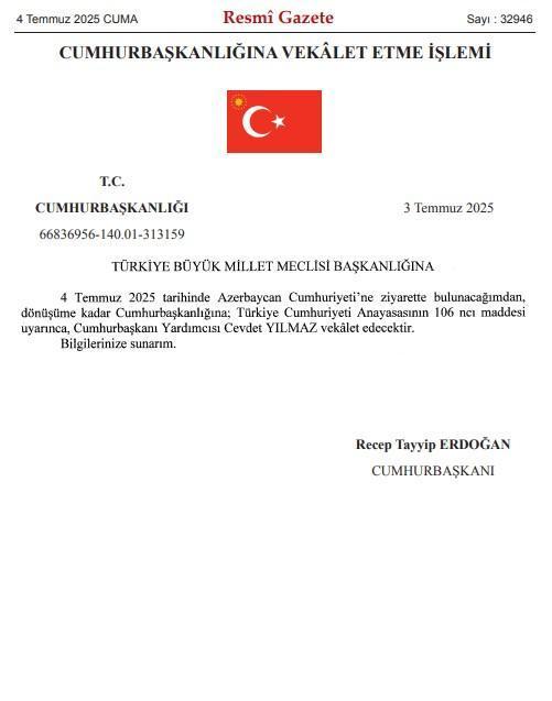 Cumhurbaşkanı Erdoğan'ın yerine Cumhurbaşkanlığı'na vekalet edecek isim belli oldu