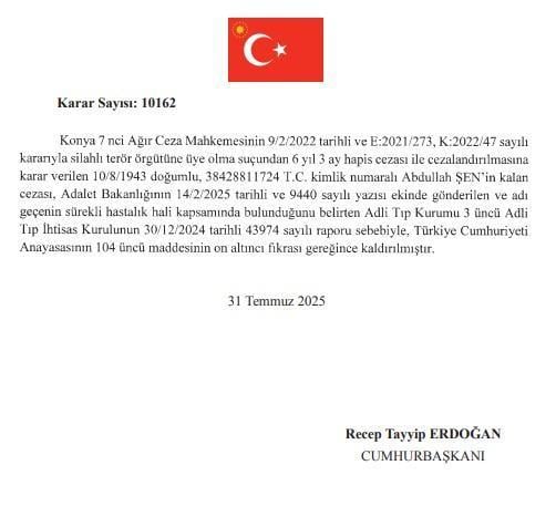 Cumhurbaşkanı Erdoğan, 9 hükümlünün cezasını kaldırdı