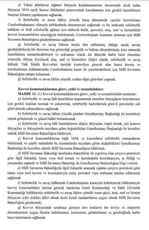 Cumhurbaşkanı Erdoğan, 'Seferberlik ve Savaş Hâli Yönetmeliği'ni yayımladı