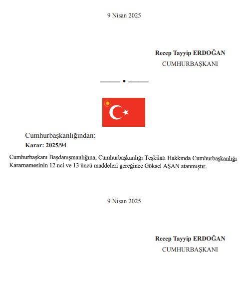 Göksal Aşan, Cumhurbaşkanlığı Başdanışmanlığı'na atandı