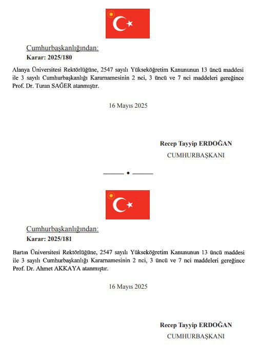 Cumhurbaşkanı Erdoğan, 7 üniversiteye rektör atadı