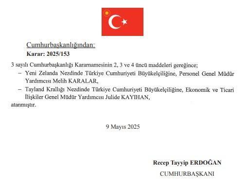 Yeni Zelanda ve Tayland'a yeni büyükelçi atamaları yapıldı