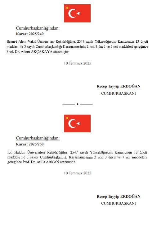 Cumhurbaşkanı Erdoğan, 4 üniversiteye yeni rektör atadı
