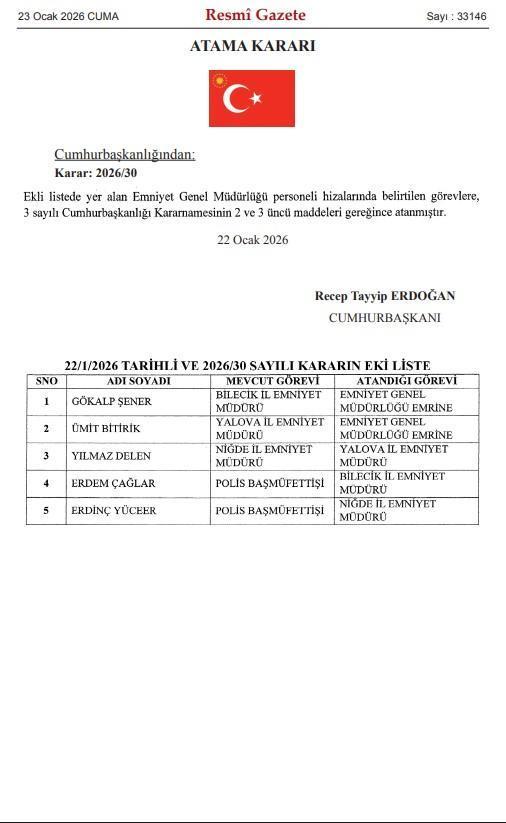 Bilecik, Yalova ve Niğde'ye yeni emniyet müdürleri