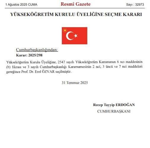 YÖK Başkanlığı'na yeniden Erol Özvar getirildi