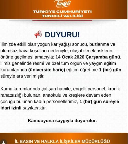 14 Ocak Çarşamba okullar tatil mi, bugün okul yok mu (Kar Tatili)?