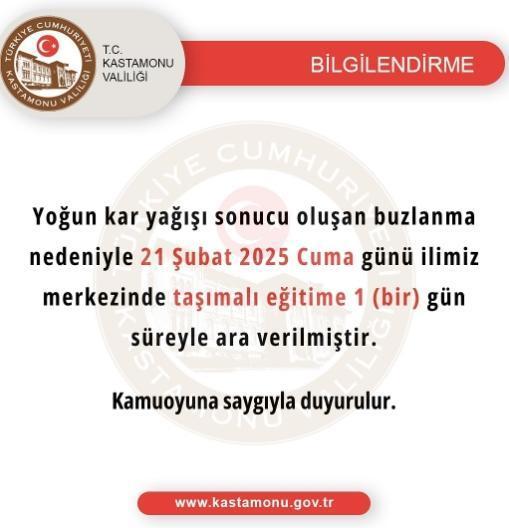 Kastamonu okullar tatil mi SON DAKİKA? 21 Şubat Cuma Kastamonu okul yok mu (Kastamonu Valiliği Açıklaması – KAR TATİLİ)?