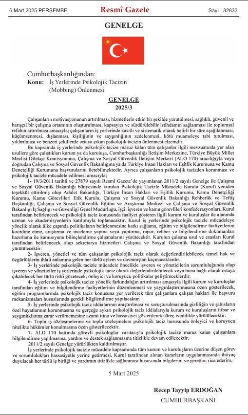 Tüm çalışanları ilgilendiren mobbing genelgesi yürürlüğe girdi