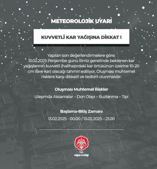 Niğde okullar tatil mi SON DAKİKA? 13 Şubat Perşembe Niğde'de okul yok mu (Niğde Valiliği Açıklaması – KAR TATİLİ)?