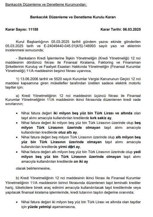 Taşıt alımında kredi tutarları değişti