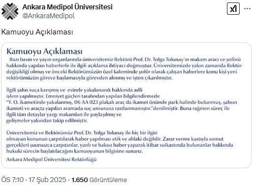 Rektörle ilgili 'uyuşturucu' iddialarına üniversiteden yalanlama