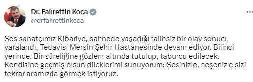 Bakan Koca, sahnede feci şekilde düşen Kibariye'nin sağlık durumu hakkında bilgi verdi: Bilinci açık