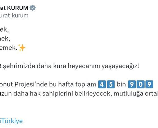 >Bakan Kurum, Yüzyılın Konut Projesi'nde 19-25 Ocak haftasının kura takvimini açıkladı