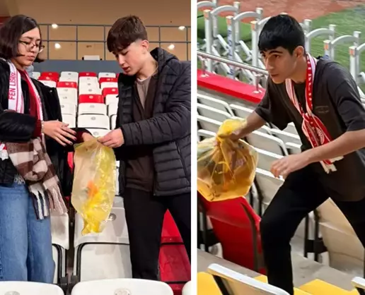 >Antalya'da 80 öğrenci Samsunspor maçının ardından tribünü temizledi