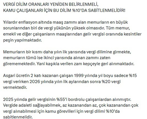 AES Başkanı Öğretici, memurlar için vergi diliminin yüzde 10'da sabitlenmesini istedi