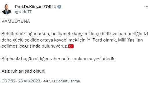 12 askerimizin şehit olmasının ardından hükümete milli yas çağrısı