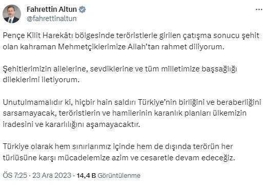 Kuzey Irak'ta şehit düşen 6 askerimiz siyasilerden taziye mesajları