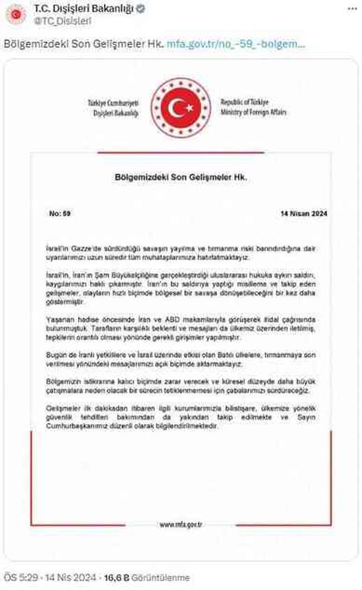 Dışişleri Bakanlığı'ndan İran ve İsrail açıklaması